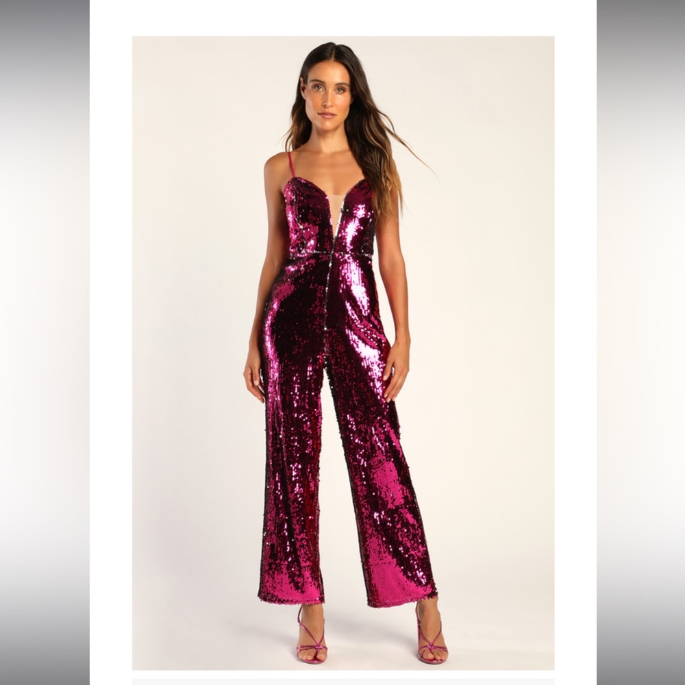 Lulus pink sequin jumpsuit size small